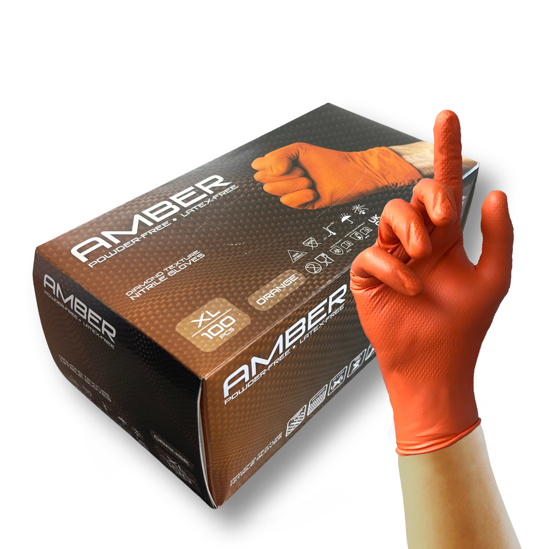 Amber - 8.5g Orange Diamond Grip Nitrile Gloves (10x100)