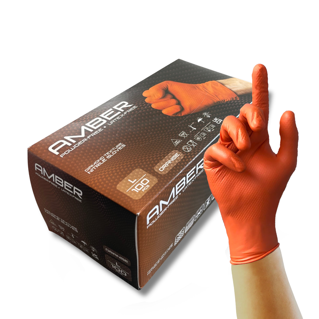 Amber - 8.5g Orange Diamond Grip Nitrile Gloves (10x100)
