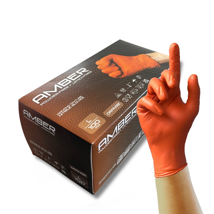 Amber - 8.5g Orange Diamond Grip Nitrile Gloves (10x100)