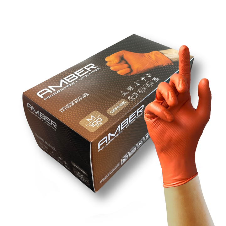 Amber - 8.5g Orange Diamond Grip Nitrile Gloves (10x100)