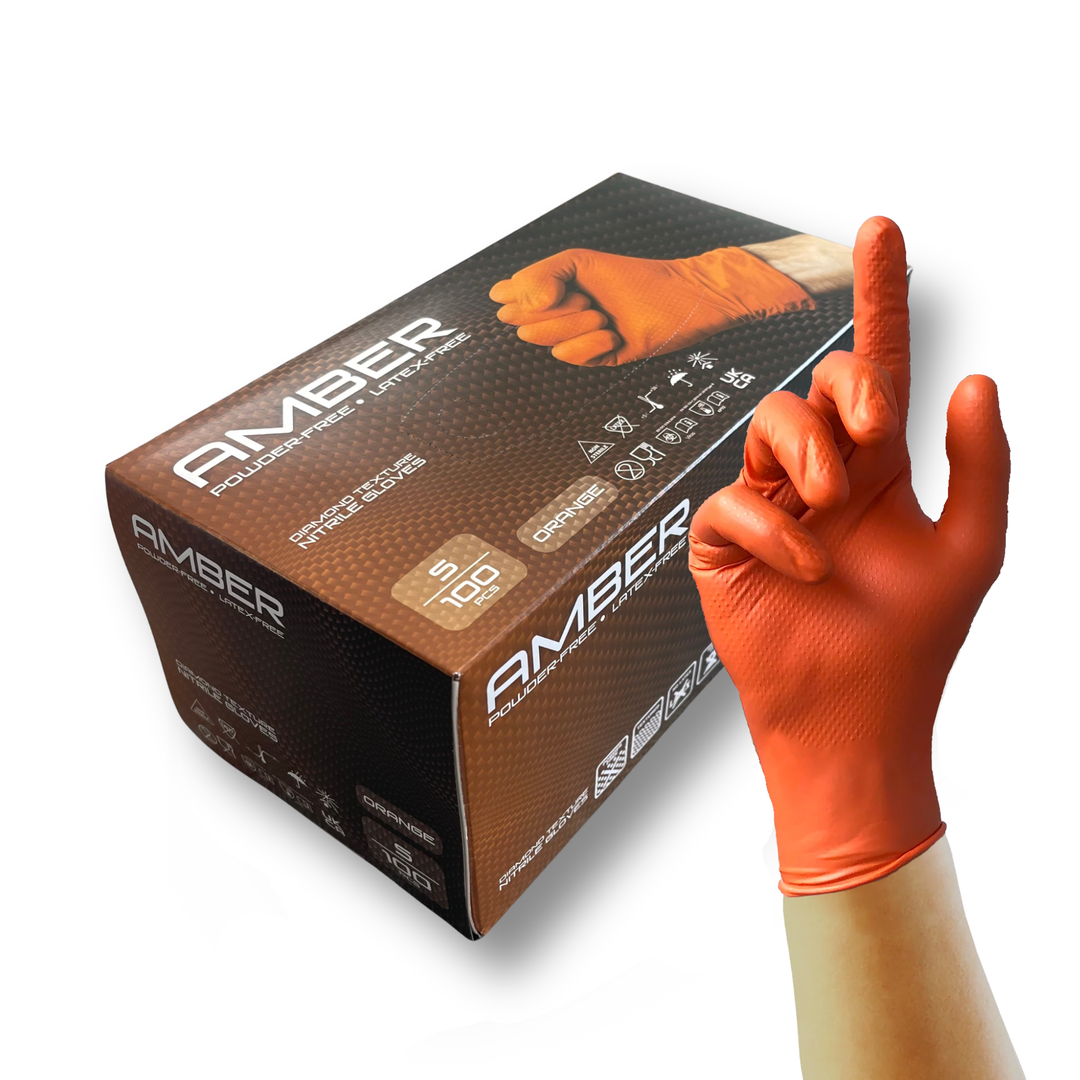 Amber - 8.5g Orange Diamond Grip Nitrile Gloves (10x100)
