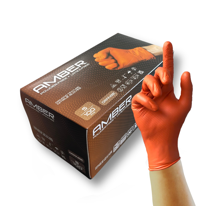 Amber - 8.5g Orange Diamond Grip Nitrile Gloves (10x100)